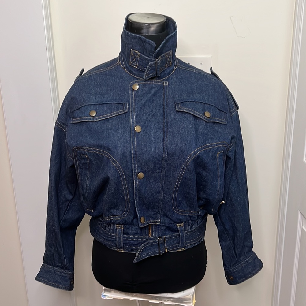 Vintage Yamaha Motor Riding Trucker Jeans Utility Cropped Jacket Size Small - Picture 4 of 16